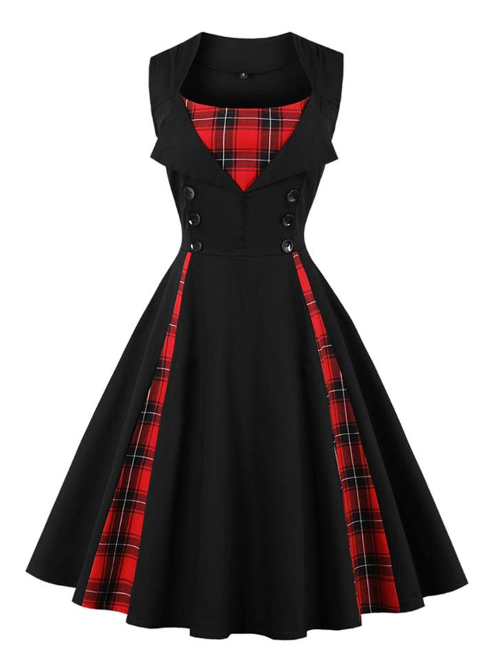 Shein Contrast Tartan Plaid Flare Dress