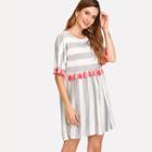 Shein Fringe Trim Striped Dress