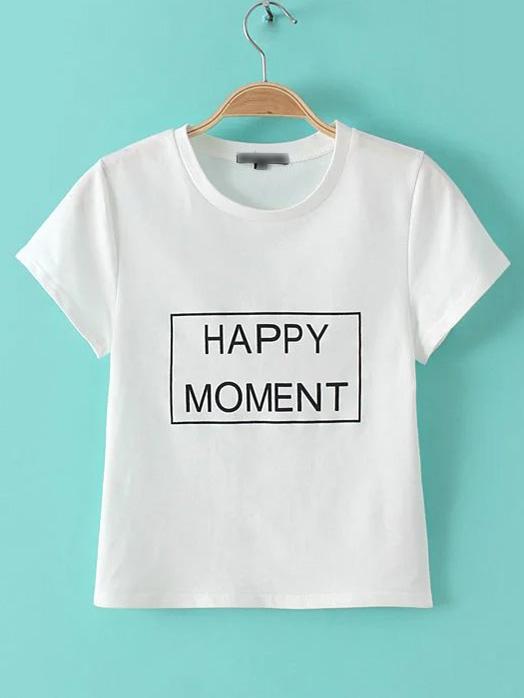 Shein White Round Neck Letter Casual T-shirt