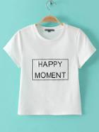 Shein White Round Neck Letter Casual T-shirt