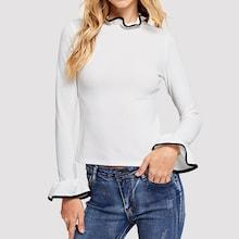 Shein Keyhole Back Ruffle Trim Tee