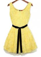 Rosewe Enchanting Round Neck Sleeveless Yellow A Line Dress