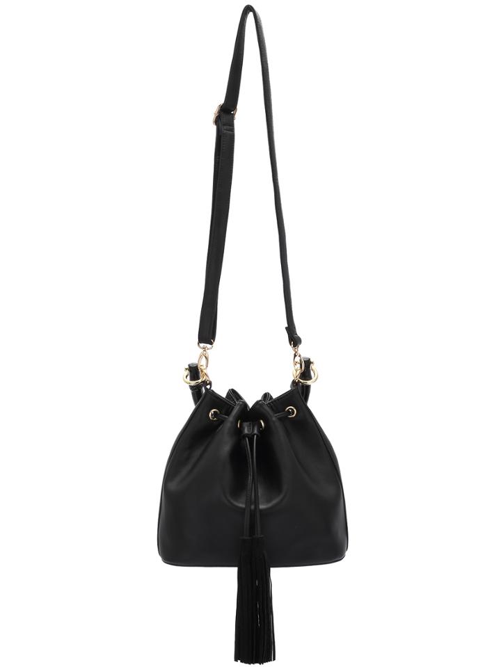 Shein Black Drawstring Tassel Pu Shoulder Bag