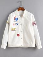 Shein White Smile Face Print Pocket Jacket