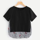 Shein Plus Flower Embroidered Mixed Media Tee