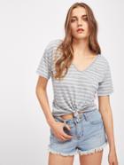 Shein Criss Cross Open Back Striped Tee