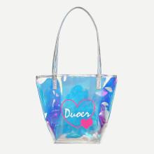 Shein Iridescence Clear Heart Print Tote Bag