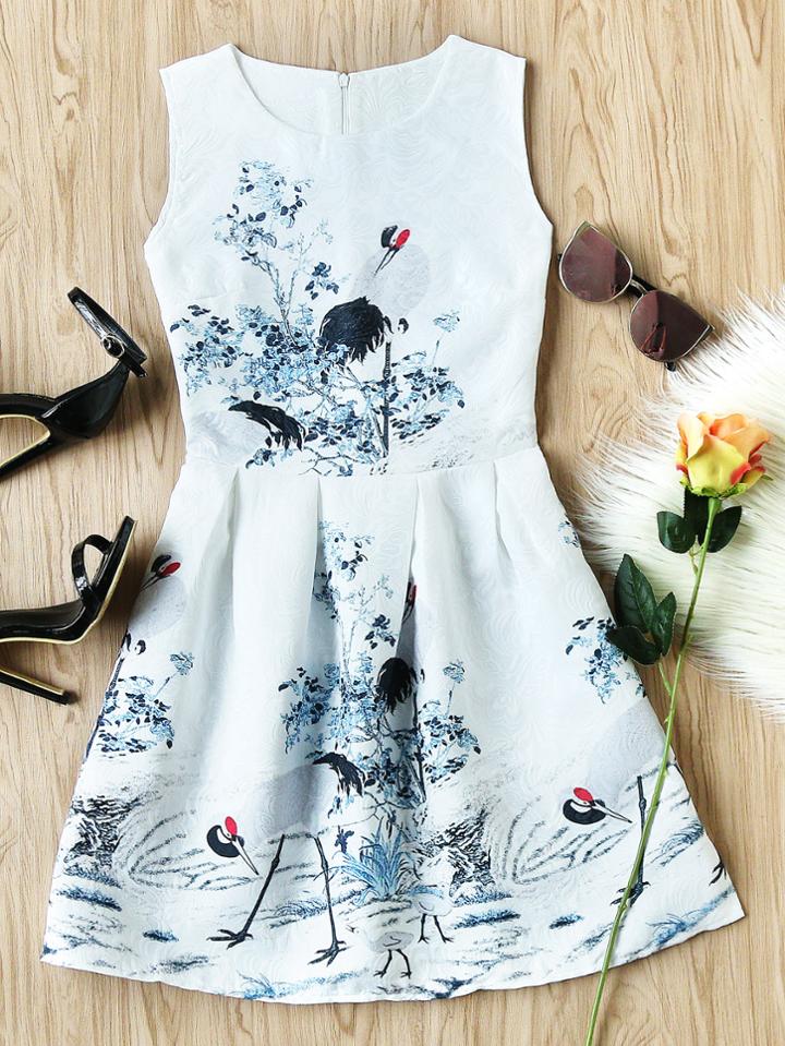 Shein Ink Painting Print Embossed Fit & Flare Dress
