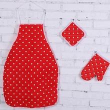 Shein Dot Print Apron 1pc & Oven Glove 1pc & 1pc Pad