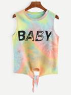 Shein Multicolor Pastel Tie Dye Tie Front Tank Top