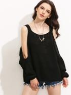 Shein Black Cold Shoulder U Back Long Sleeve Sweater