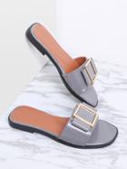 Shein Grey Metal Detail Patent Leather Slider Sandals
