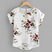 Shein Plus Floral Print Cut Out Back Asymmetrical Hem Blouse