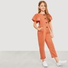 Shein Girls Button Front Puff Sleeve Jumpsuit