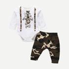 Shein Boys Letter Print Romper With Camo Print Pants