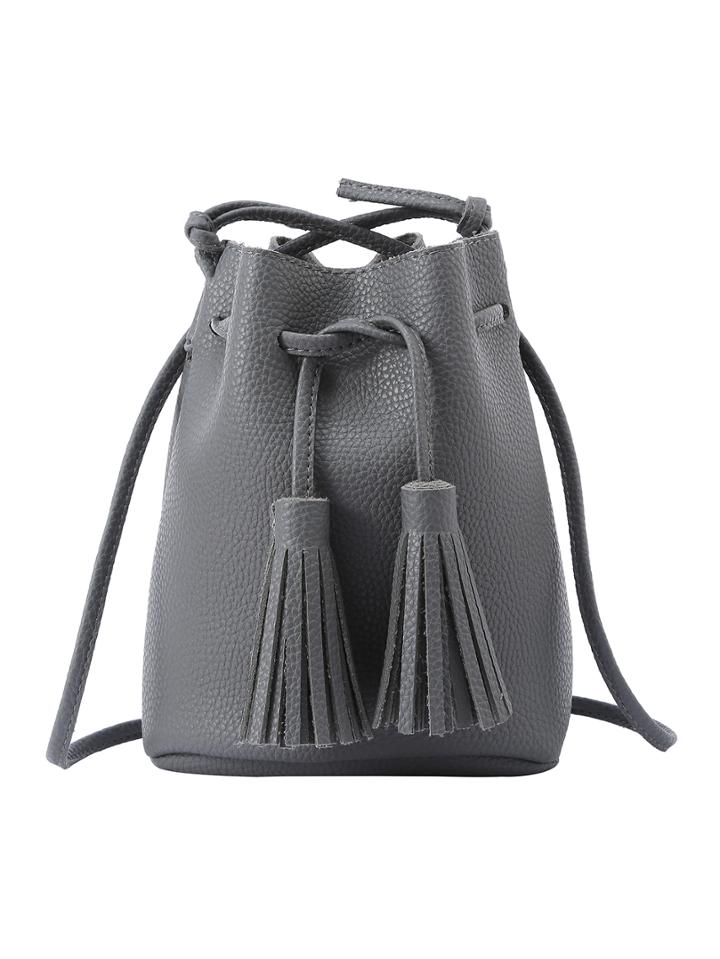 Shein Tassel Drawstring Bucket Bag - Grey