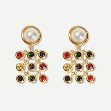 Shein Color-block Gemstone Square Drop Earrings