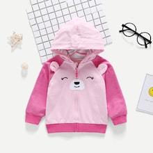 Shein Toddler Girls Contrast Raglan Sleeve Cartoon Embroidery Outerwear