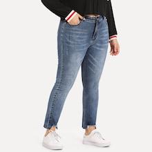Shein Plus Raw Hem Faded Jeans