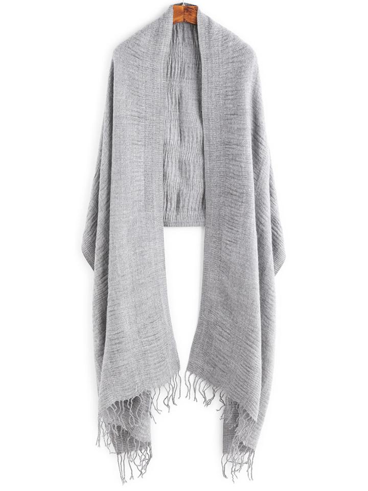 Shein Grey Pleated Fringe Edge Shawl Scarf