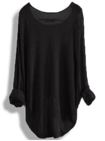 Shein Black Round Neck Batwing Dip Hem Knitwear