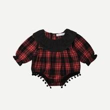 Shein Toddler Girls Pom Pom Trim Plaid Jumpsuit