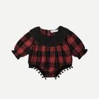 Shein Toddler Girls Pom Pom Trim Plaid Jumpsuit