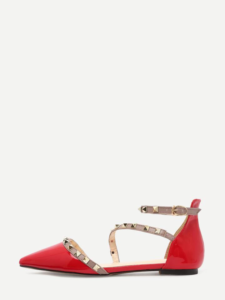 Shein Red Pointed Out Studded Sandals