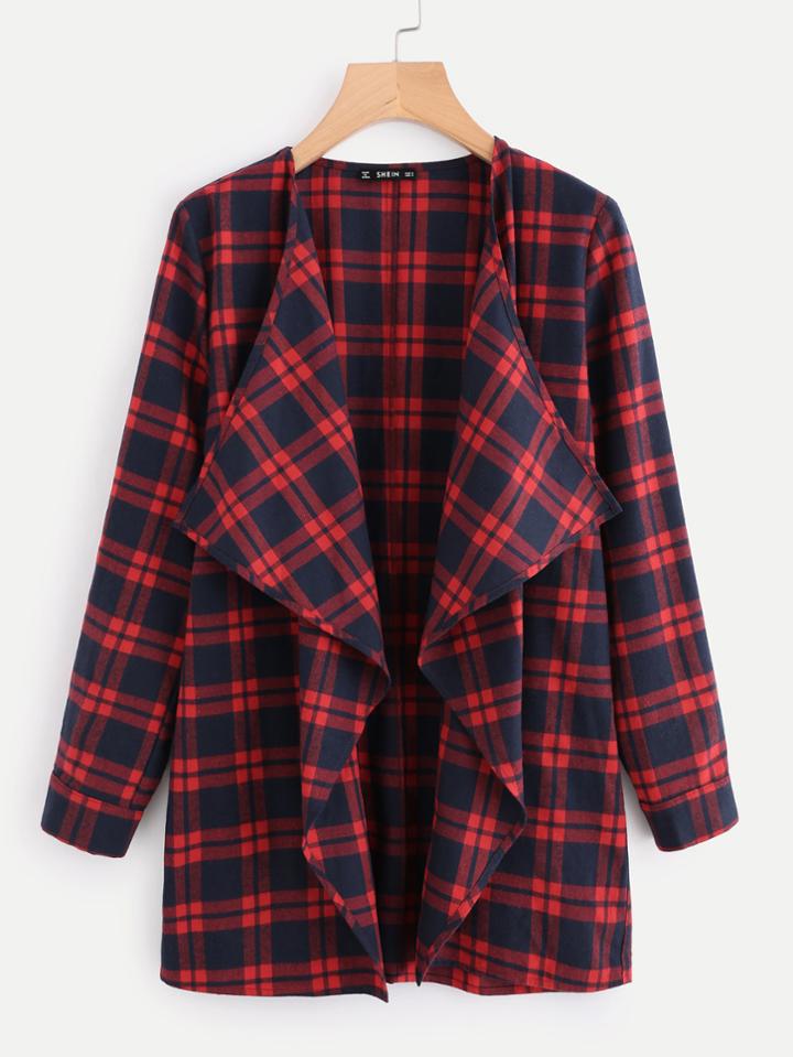 Shein Waterfall Collar Checked Coat