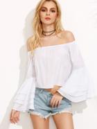 Shein White Off The Shoulder Ruffle Bell Sleeve Crop Blouse