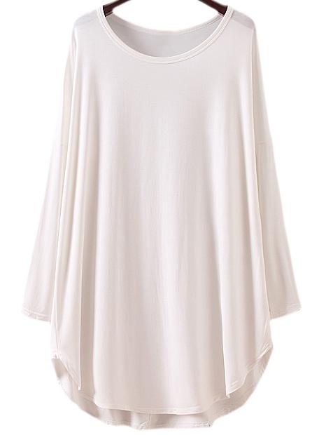 Shein White Long Sleeve Dolphin Hem T-shirt Dress
