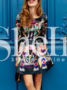 Shein Multicolor Long Sleeve Design Pattern Print Flare Dress