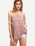 Shein Pink Spaghetti Strap Chiffon Hollow Tank Top