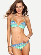 Shein Chevron Print Triangle Bikini Set - Blue