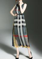 Shein Color Block Plaid Elastic-waist Dress