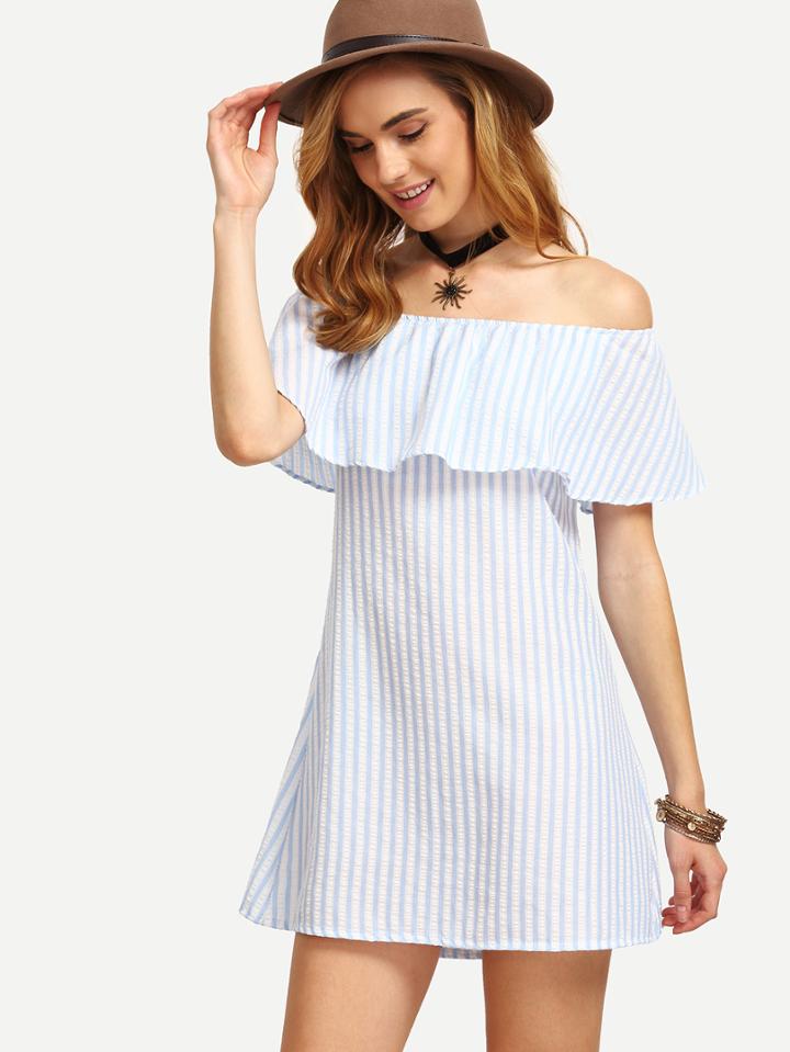 Shein Off The Shoulder Vertical Striped A-line Dress