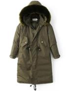 Shein Army Green Drawstring Hooded Padded Coat With Faux Fur