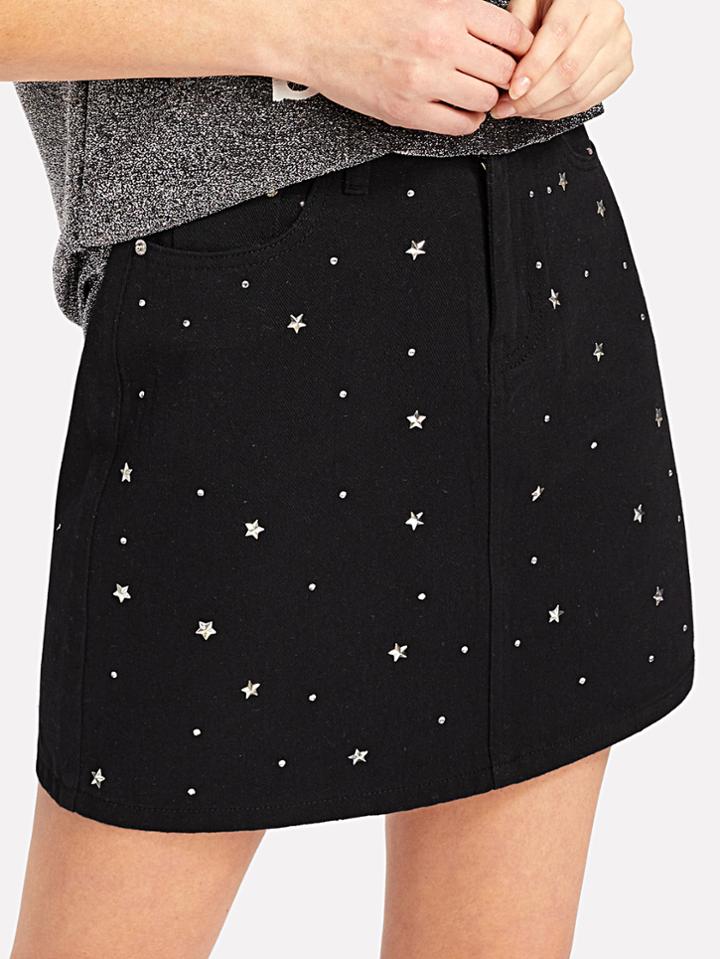 Shein Star And Rhinestone Embellished Skirt
