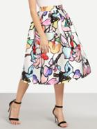 Shein Multicolor Branch Print Box Pleated Midi Skirt