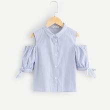 Shein Girls Cold Shoulder Striped Shirt