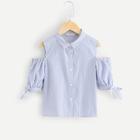 Shein Girls Cold Shoulder Striped Shirt