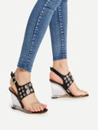 Shein Eyelet Design Faux Leather Wedge Sandals