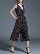 Shein Multi-stripe V Neckline Culotte Jumpsuit