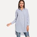 Shein Striped Button Front Curved Longline Blouse