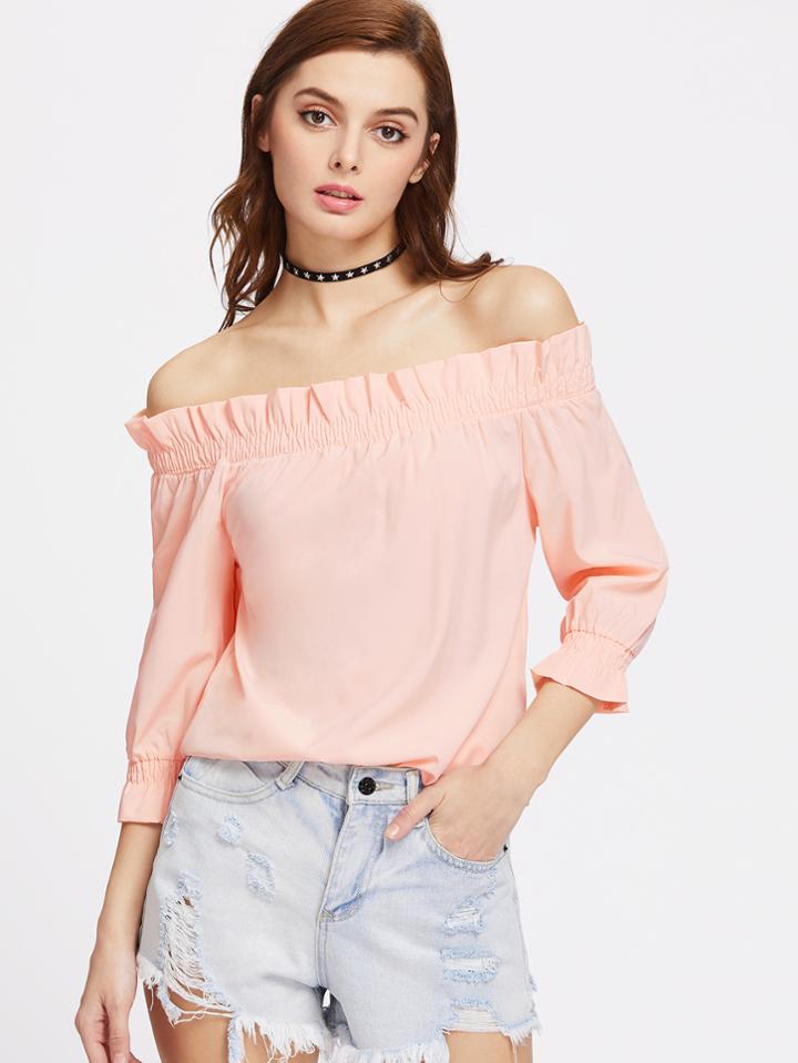 Shein Bardot Frill Trim Top