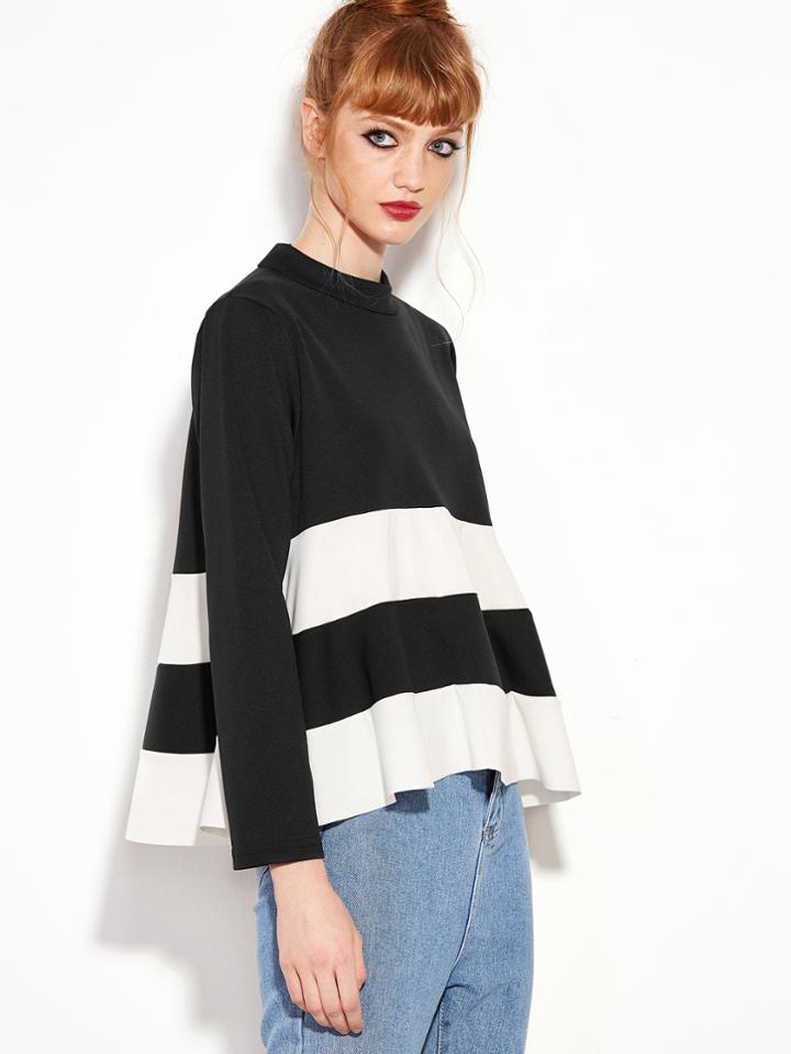 Shein Color Block Zipper Back Swing Blouse