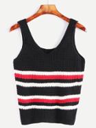 Shein Black V Neck Striped Sweater Vest