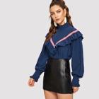 Shein Striped Tape Detail Tied Back Ruffle Top