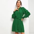 Shein Tie Neck Shirred Panel Laser Cut Dress