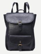 Shein Black Faux Leather Buckle Flap Backpack